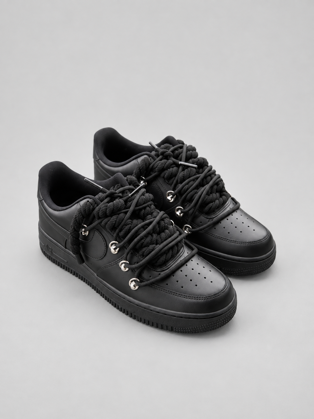 Air Force 1 Custom – Double Rope – Czarne / czarne sznurówki