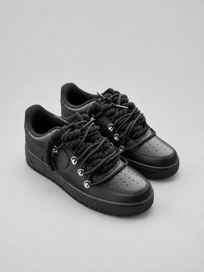 Air Force 1 Custom – Double Rope – Czarne / czarne sznurówki