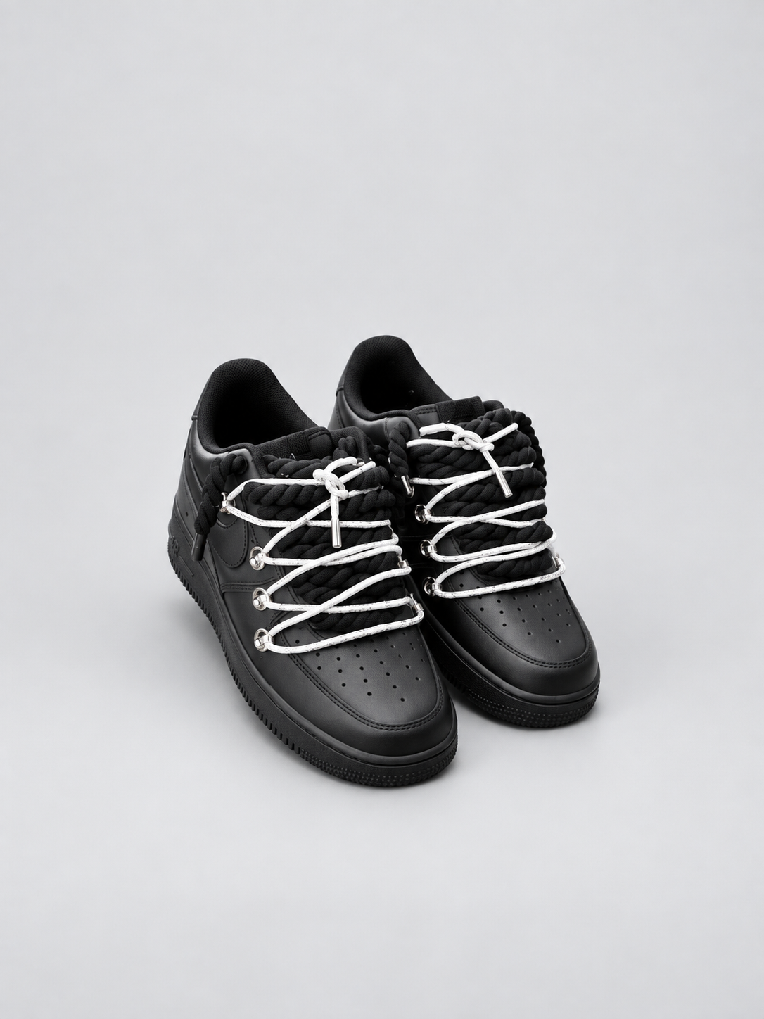 Air Force 1 Custom – Double Rope – Czarne / białe sznurówki