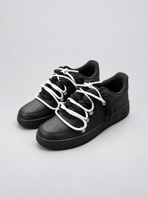 Air Force 1 Custom – Double Rope – Czarne / białe sznurówki