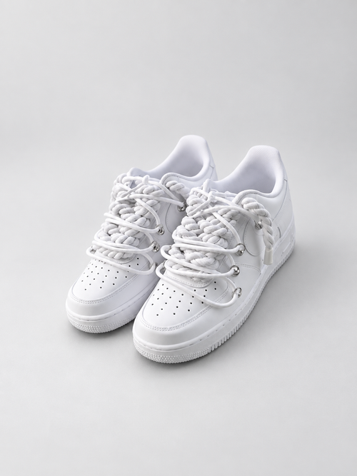 Air Force 1 Custom – Double Rope – Białe / białe sznurówki