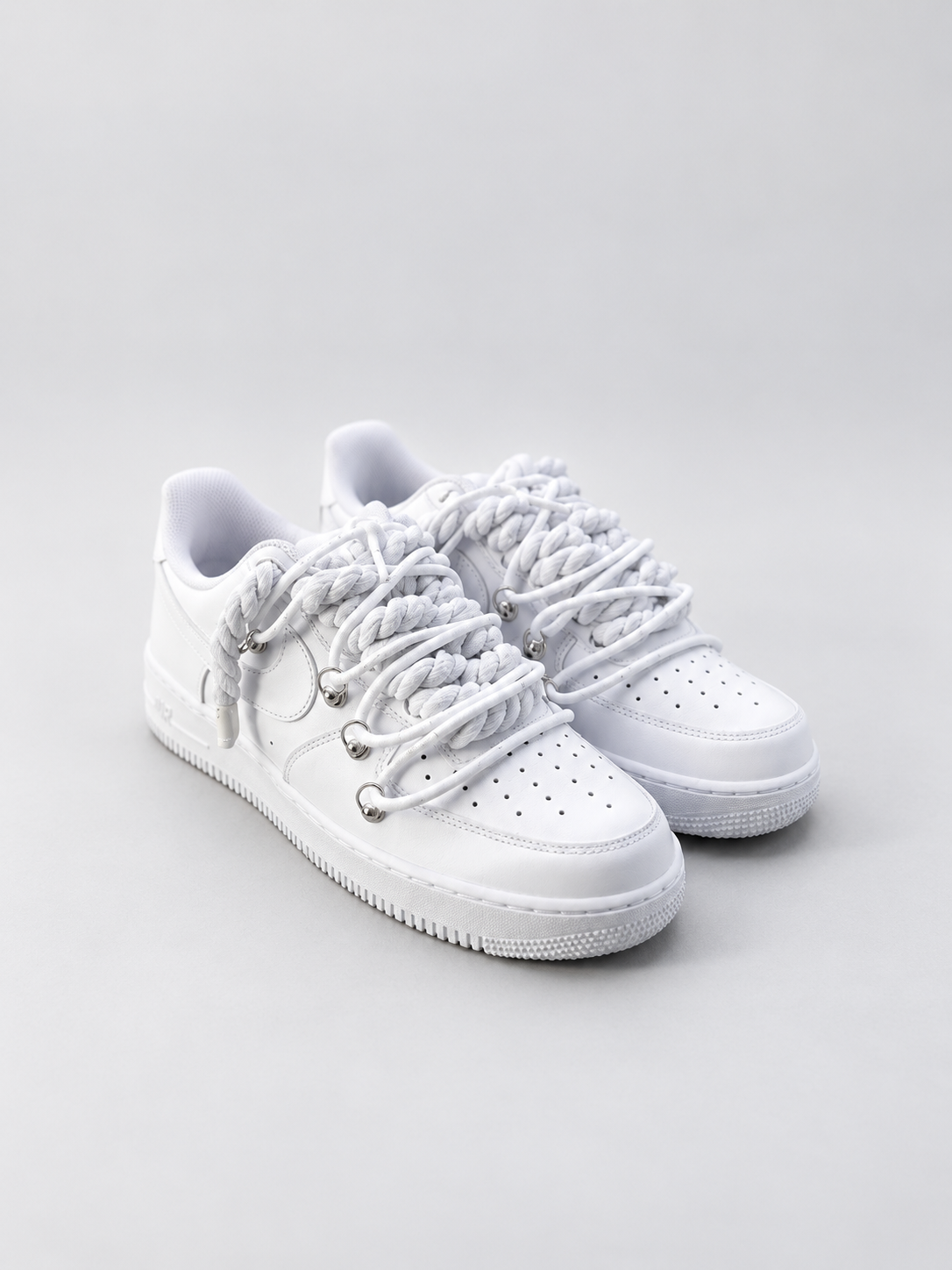 Air Force 1 Custom – Double Rope – Białe / białe sznurówki