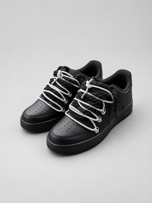 Air Force 1 Custom – Double Rope – Czarne / shiny