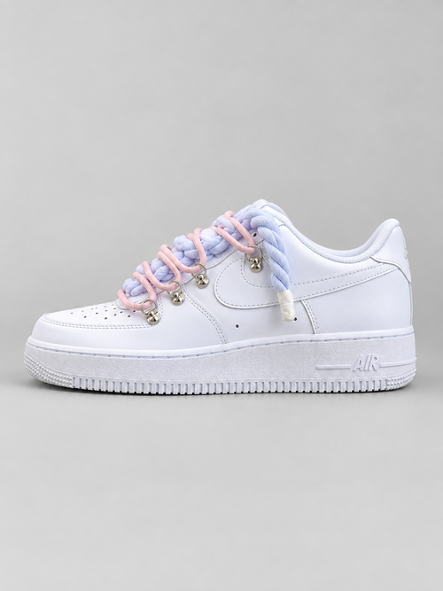 Air Force 1 Custom – Double Rope – Białe / różowe sznurówki