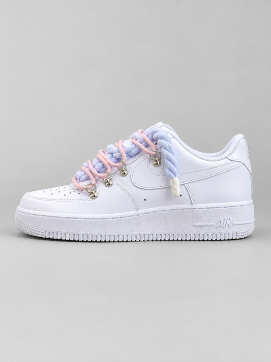 Air Force 1 Custom – Double Rope – Białe / różowe sznurówki