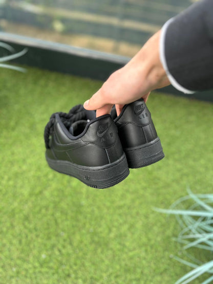 Nike Air Force 1 Black / BLACK ROPE LACES CUSTOM