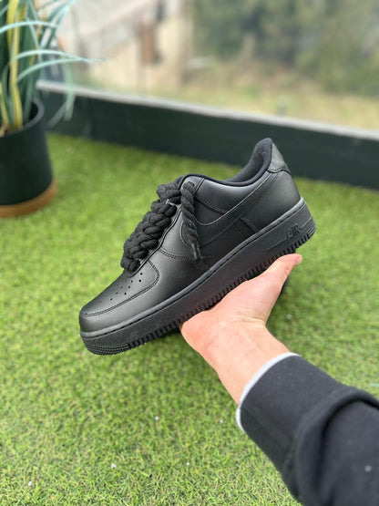 Nike Air Force 1 Black / BLACK ROPE LACES CUSTOM