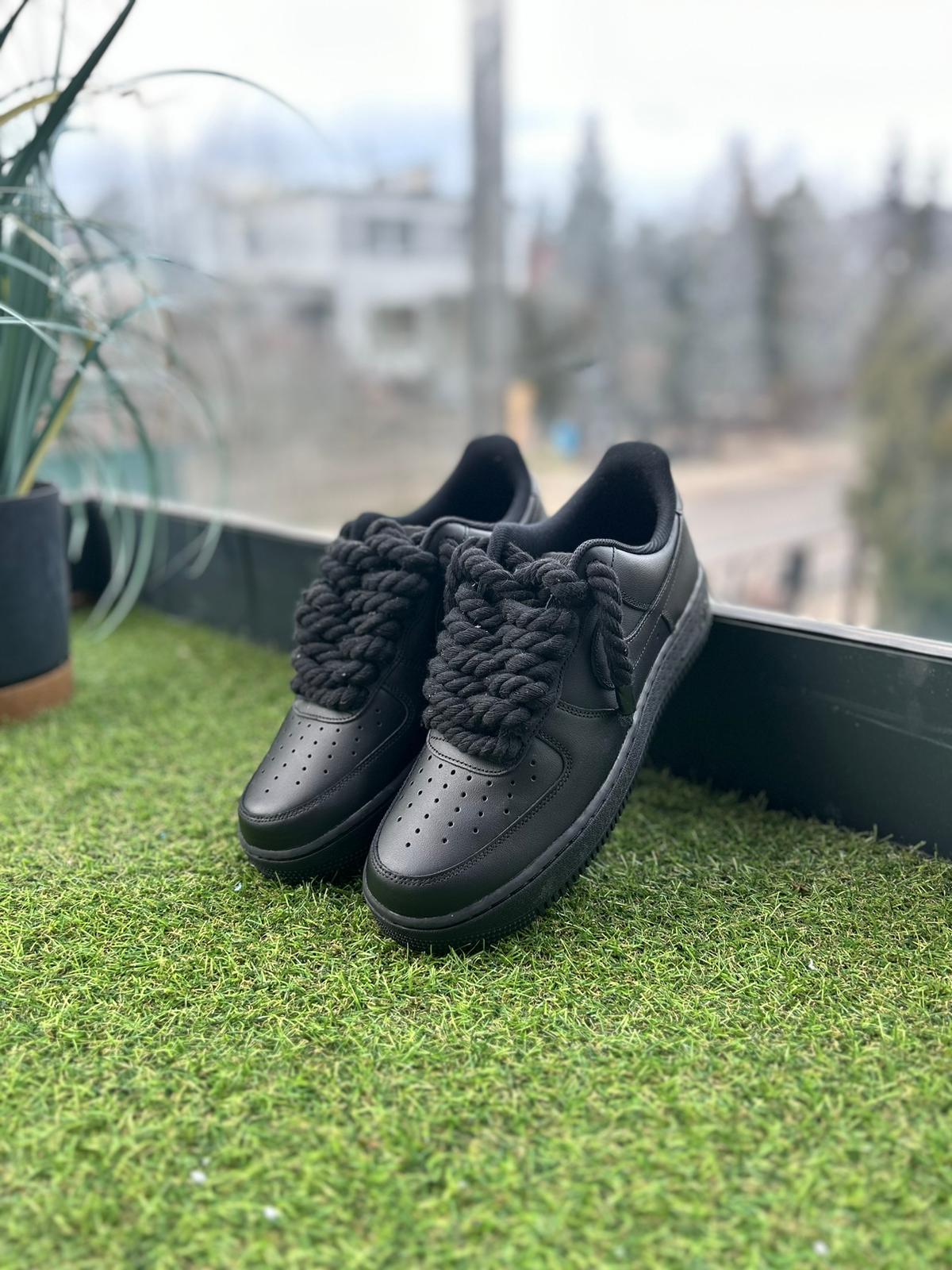 Nike Air Force 1 Black / BLACK ROPE LACES CUSTOM