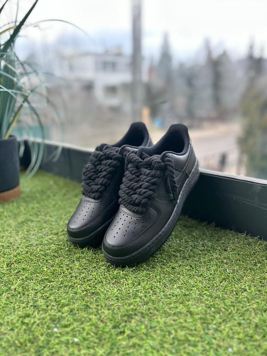 Nike Air Force 1 Black / BLACK ROPE LACES CUSTOM